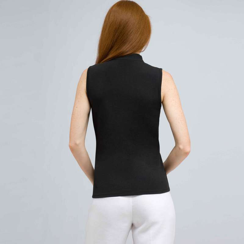 Zip Front Tank with Ruffles Blouse., Black, large image number 1